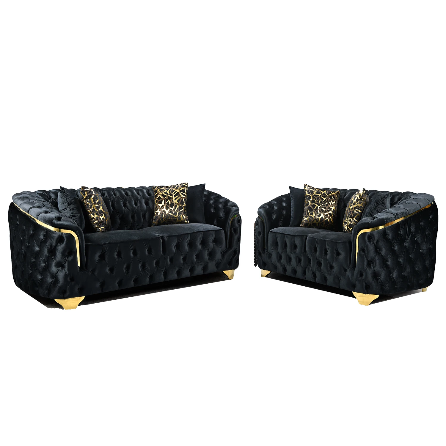 Q&N Furniture Living Room Luxury 1-2-3 Seater Couch Sofas Modern Velvet Fabric Large Upholstered Metal Legs Sofas Set