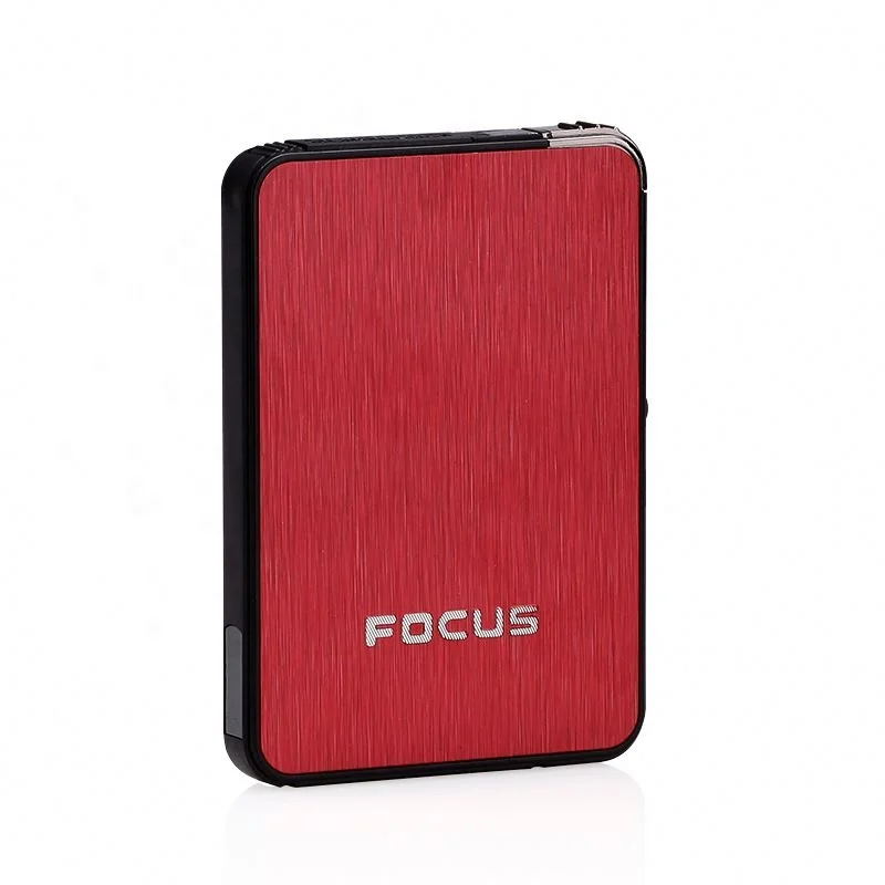 Focus branded metal colorful automatic cigarette case with lighter