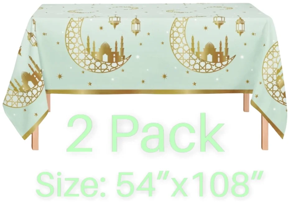 Gold Ramadan Eid Mubarak Decoration Dinner Plates Dessert Plates Cups Banner Table cover for Ramadan & Eid Muslim party supplies