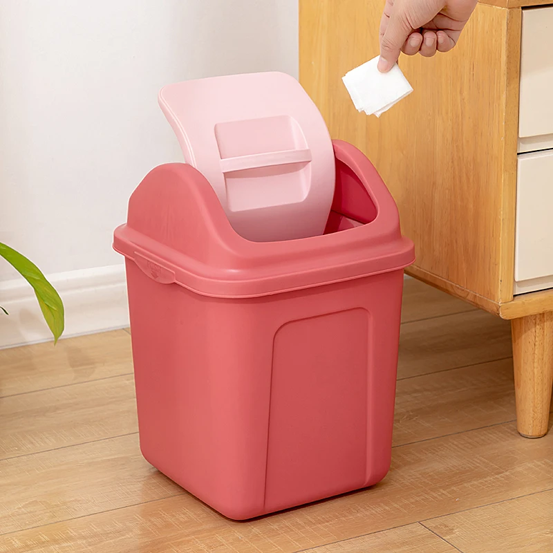 Portable Plastic Kitchen Garbage Bin Trash Can with Swing Top Lid