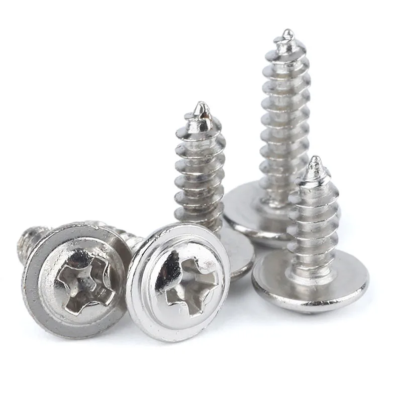 PWA Black White Nickel Plated Carbon Steel  Cross Round Head Self Tapping Screw with washers