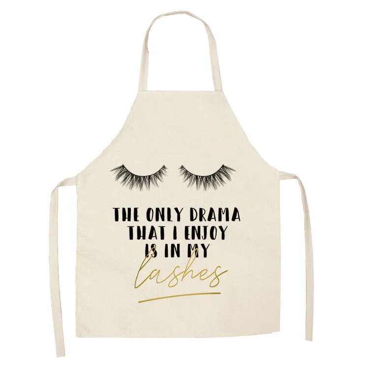 Latest Design Cotton And Linen Sleeveless Apron Printed Eye Lash Pattern Wear-resistant Home Apron