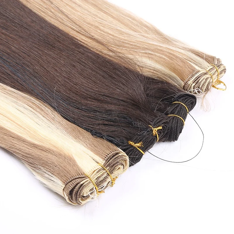 Genius Flat Weft 12A Grade Double Drawn Virgin 100% Cuticle Aligned Human Hair hand tied Genius Weft
