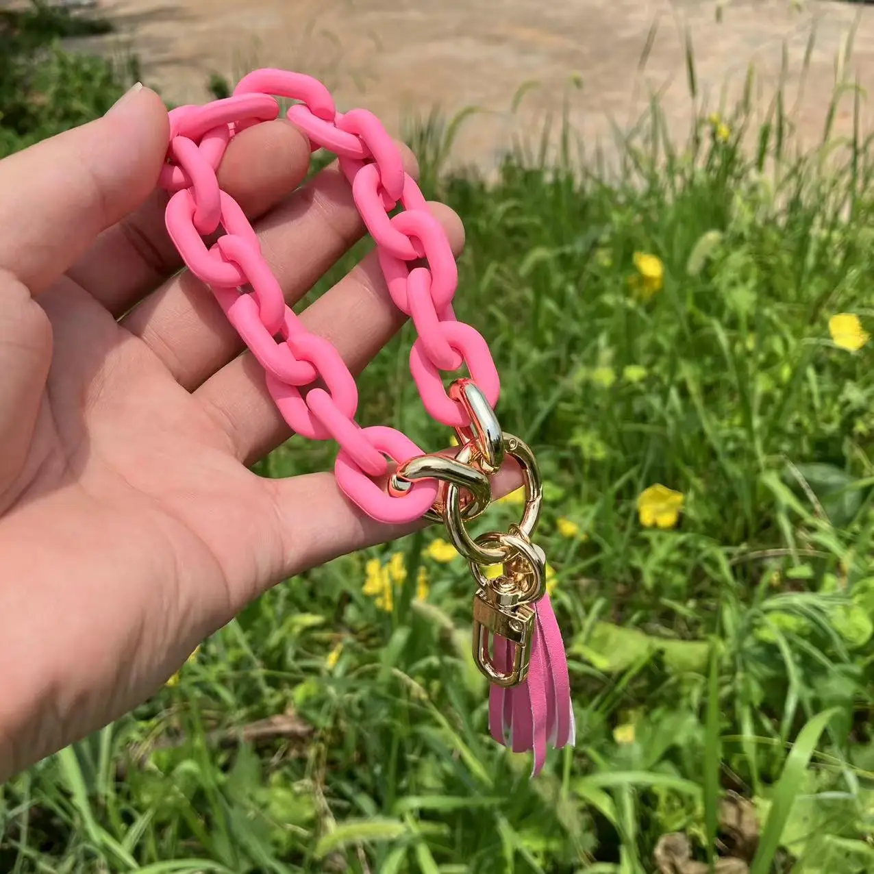 Landy New Acrylic Chain Bracelet Keychain Ladies Wristlet Leather Keychains