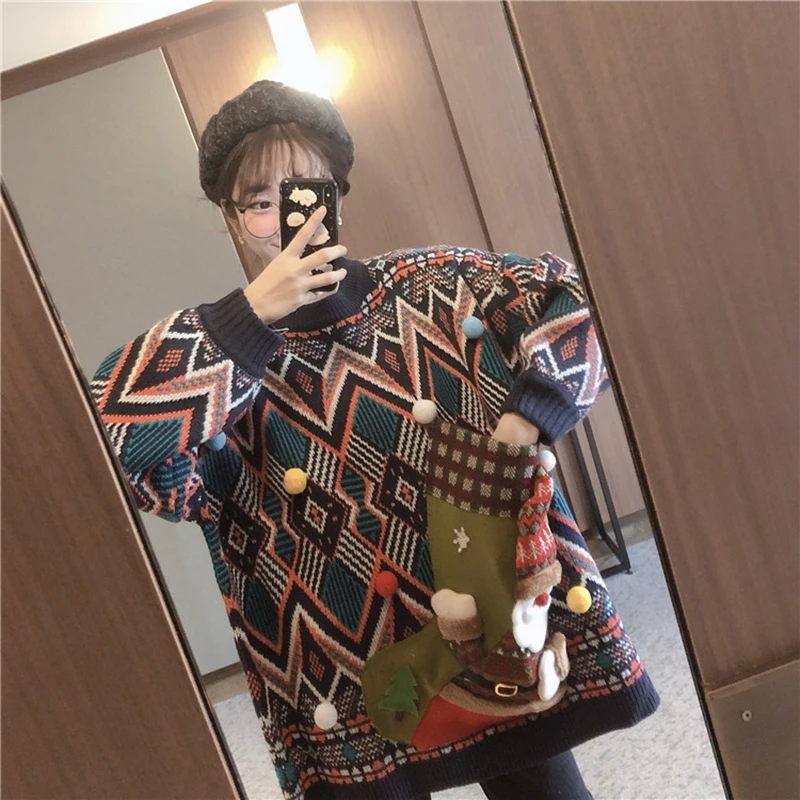 womens cute funny modern christmas pattern sweater 2021 merry christmas pullover (1600361718603)
