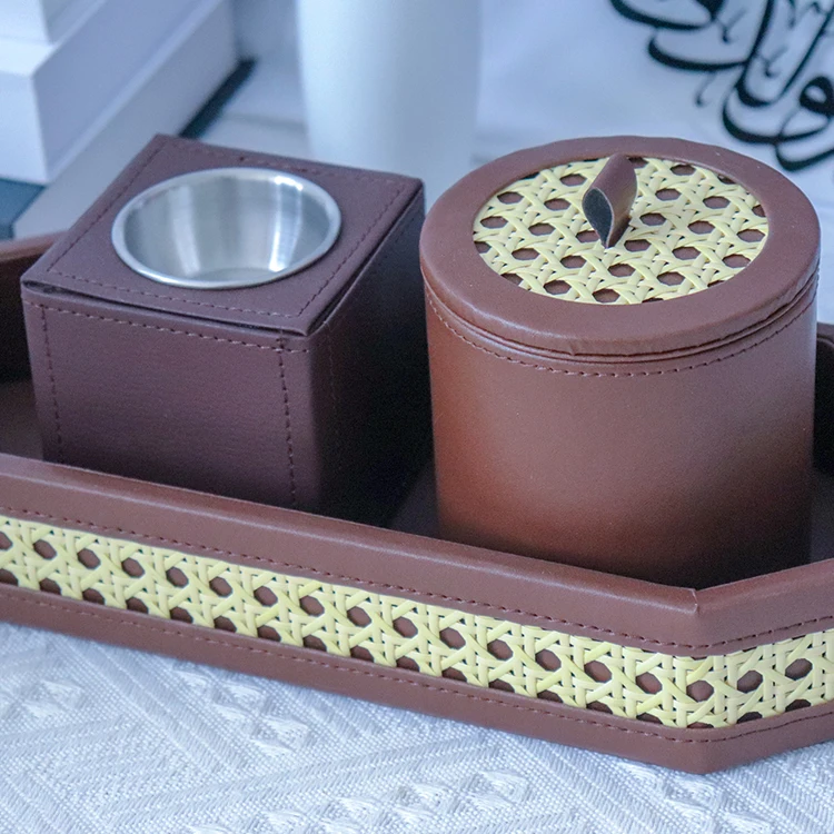 Rattan round incense burner with tray