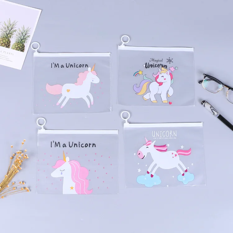 2021 New Design Unicorn Customized Logo matte frosted Transparent PVC Ziplock Cosmetic bag