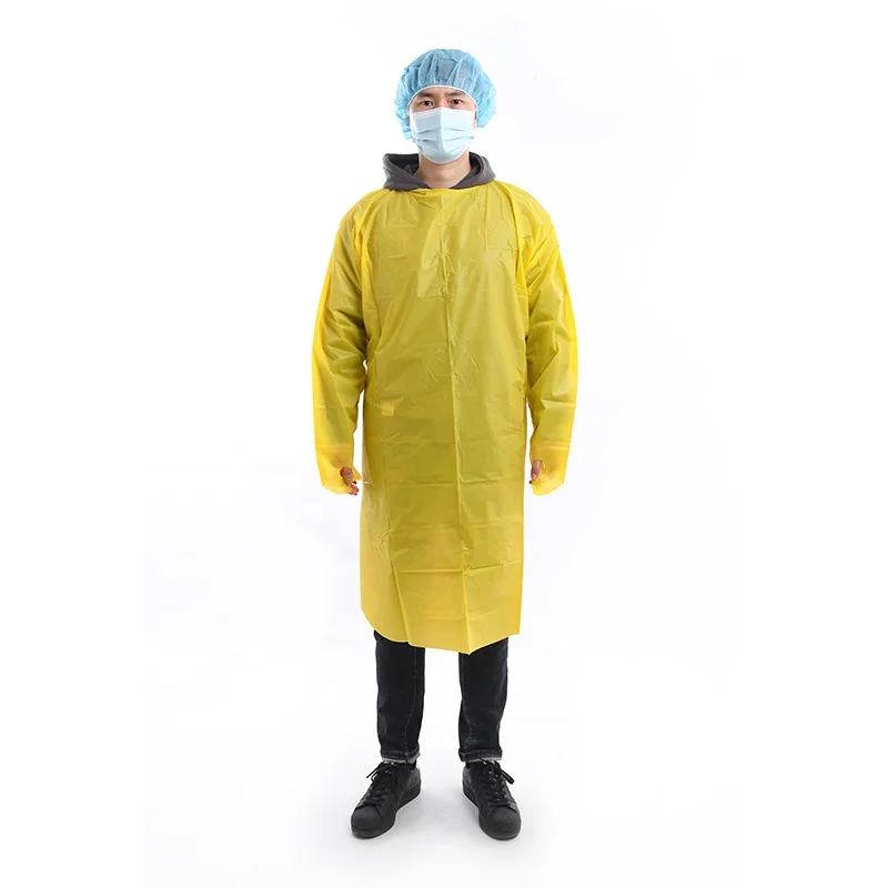 Factory bulk wholesale disposable yellow hygiene cpe gown for personal use cpe isolation gown for hospital and clinic