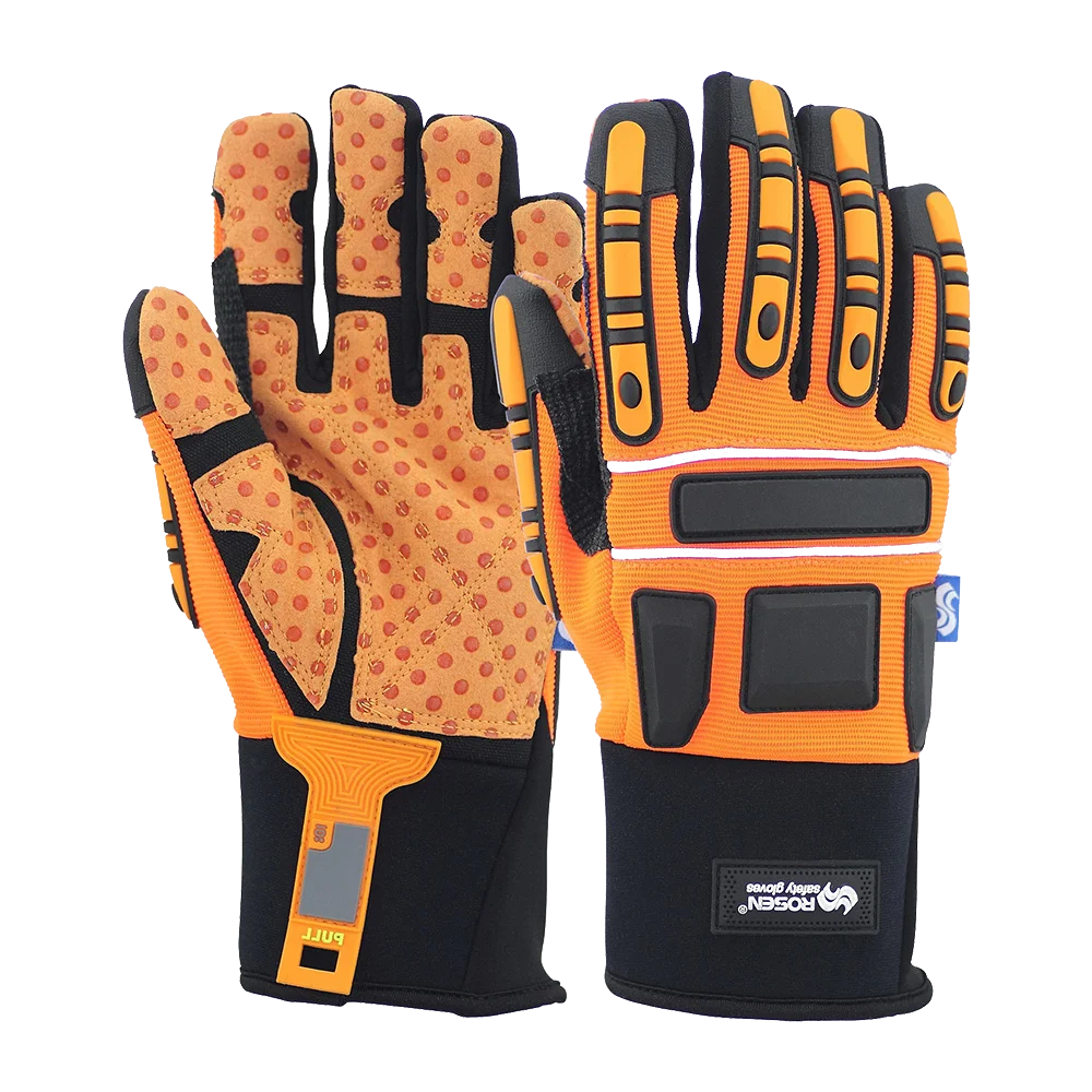 Offshore Oil Gas Heavy Work Cut Resistant Shock Absorbing High Impact TPR Knuckle Protect Mechanical Construction Safety Gloves