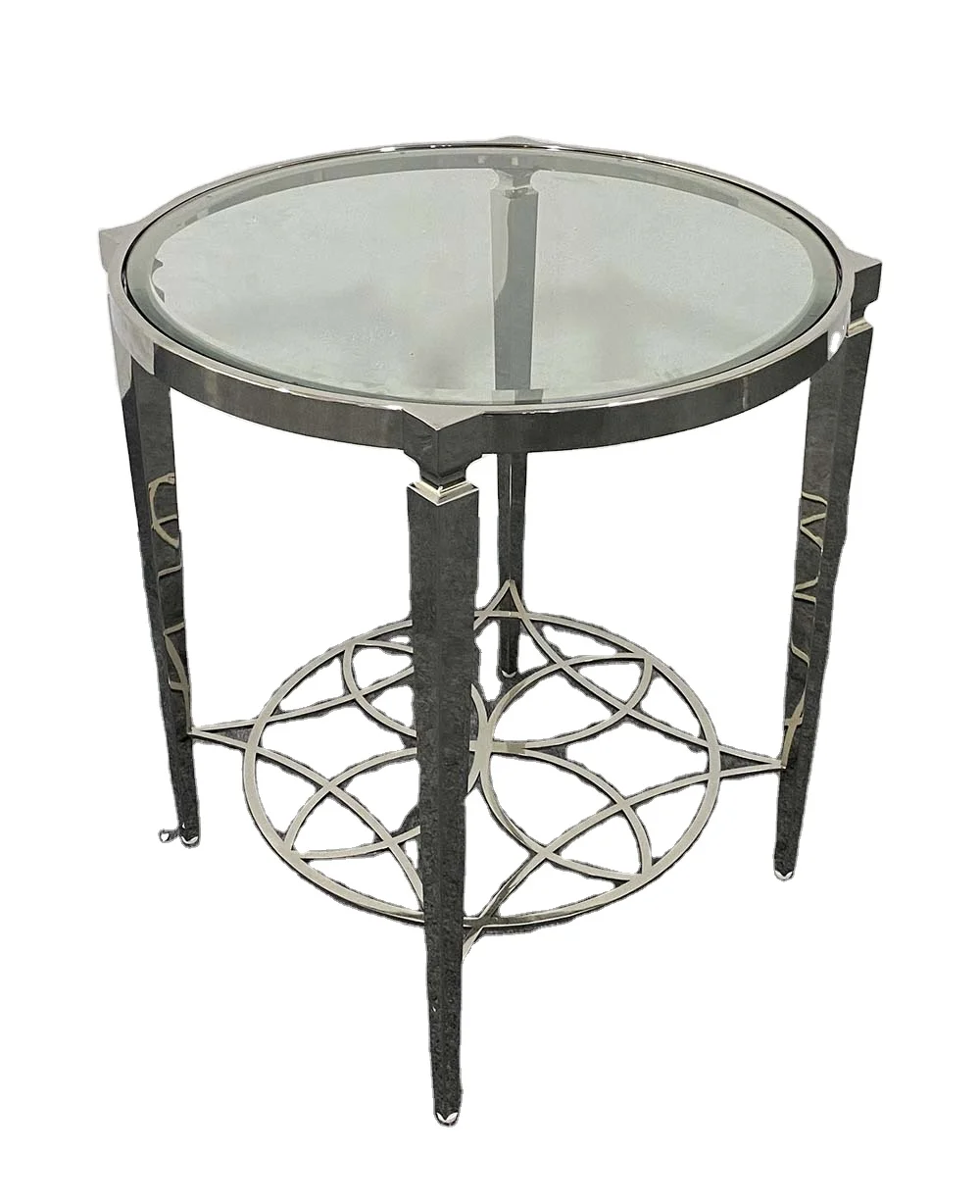 Modern Light Luxury Stainless Steel Metal Side Table Hall Living Room Round End Tables Glass End Tables