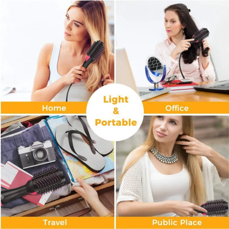 Professional Grade Hair Dryer Brush with Ceramic Handle Portable Ionic Hot Air Roller Comb Electric Battery Powered New Release!