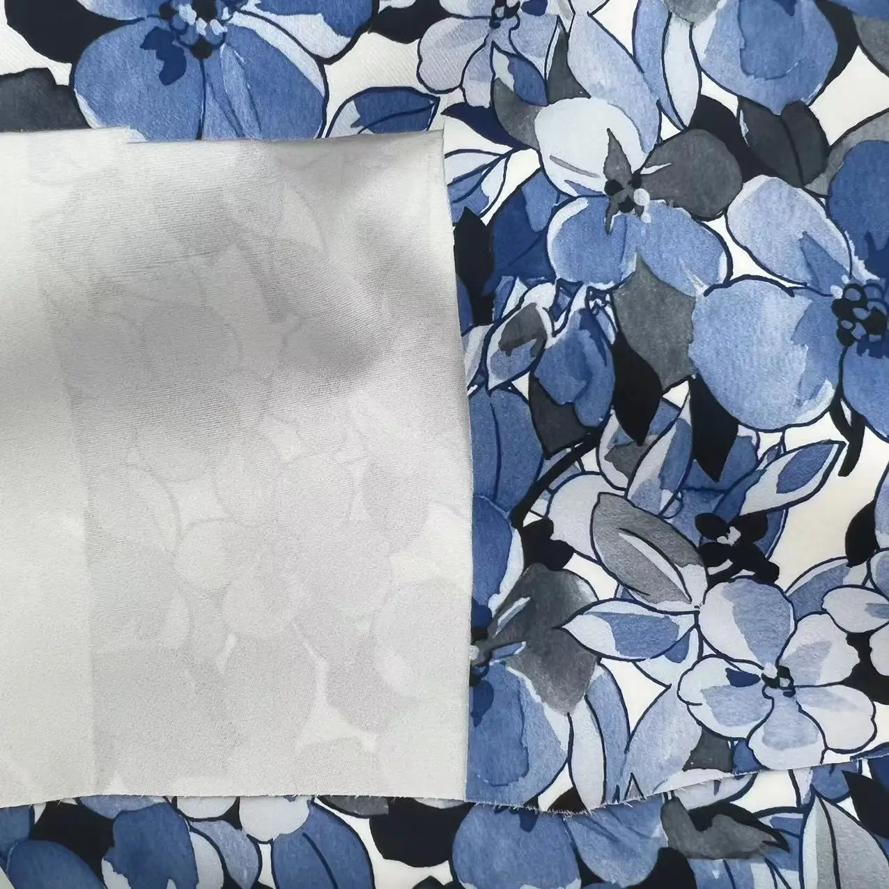 latest big florals Designs dresses fabric twill woven 100%Terylene polyester faux acetate satin printed Fabrics For bags suits
