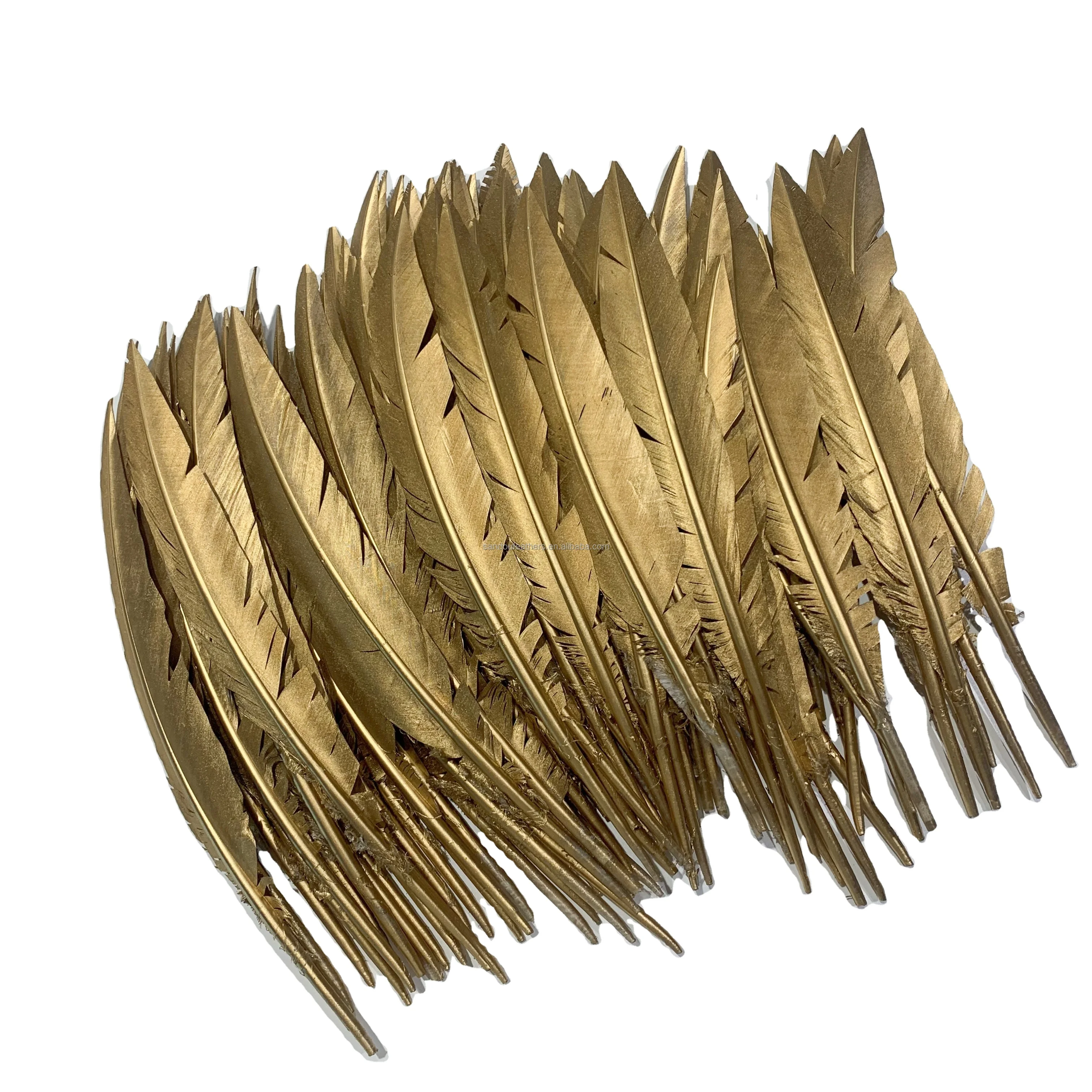10-12 inch 25-30 cm Spray Gold Dipped Trimmed Narrow Turkey Quills Feather For Carnival Costume Backpacks Design Millinery Decor