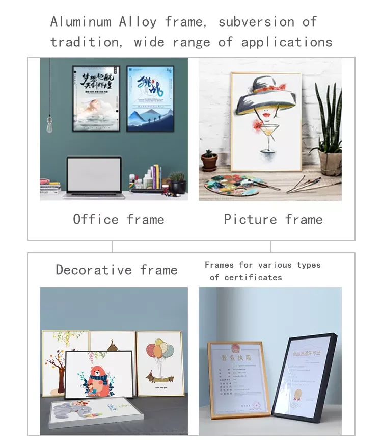 Customizable Size Aluminum Photo Picture Frames Moulding Profiles For Advertising Poster Certificate Diploma Metal Frame
