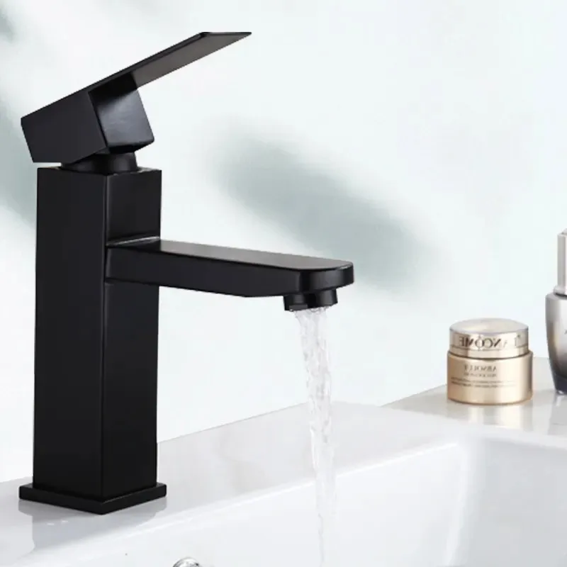 Top selling 304 stainless steel hot cold single handle water bathroom basin sink faucet black basin faucet mixer