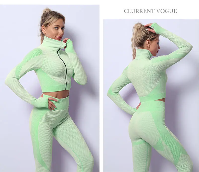 Спортивная одежда костюм S-4XL бег учебные бесшовные из трех частей спортивный бюстгальтер футболка с длинными рукавами и штаны леггинсы для фитнеса тренажерного зала комплект