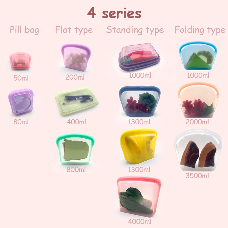 400ML BPA-Free Food Grade Pure Silicone Multi-function Reusable Silicone Food Storage Bag