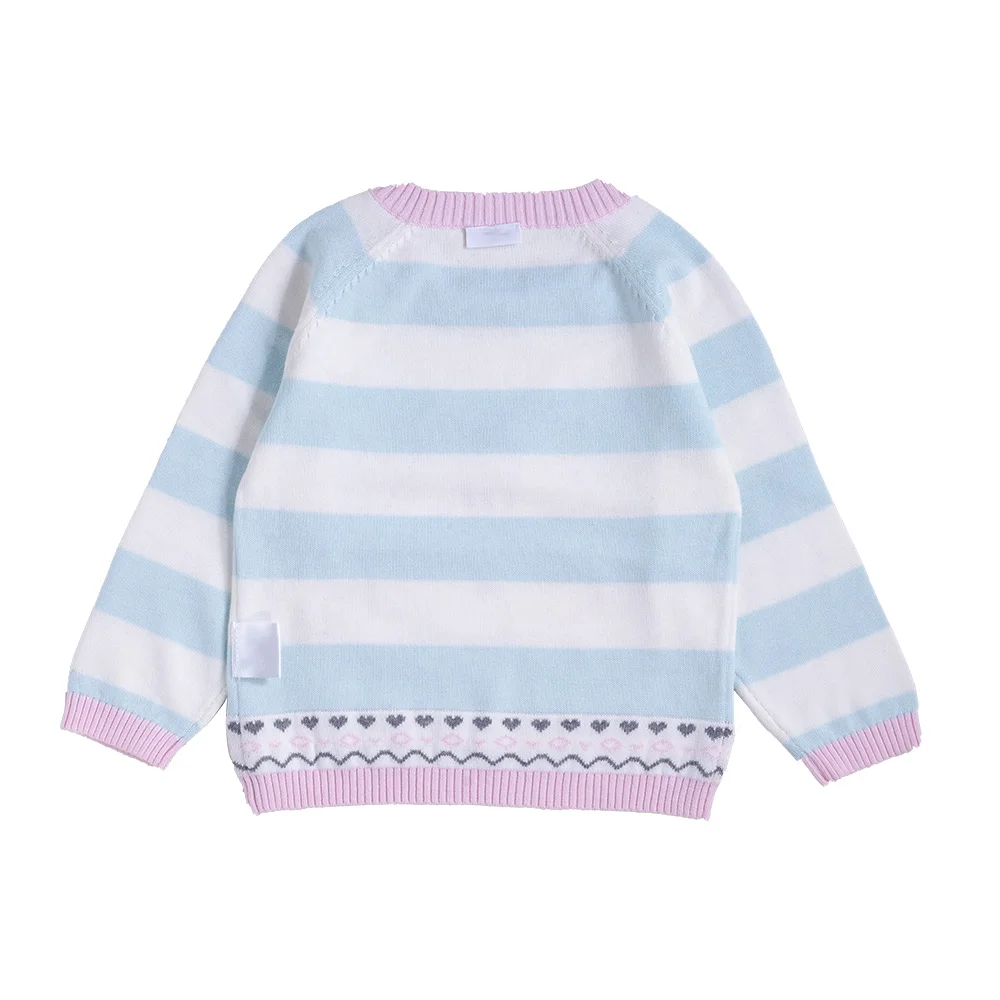 Unique jacquard cartoon knitted patterns design pure cotton stripe baby sweater kids pullover jumper