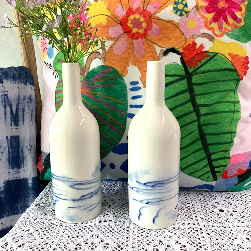 Ceramic Landscape painting vase with three size home decoration ceramic vase