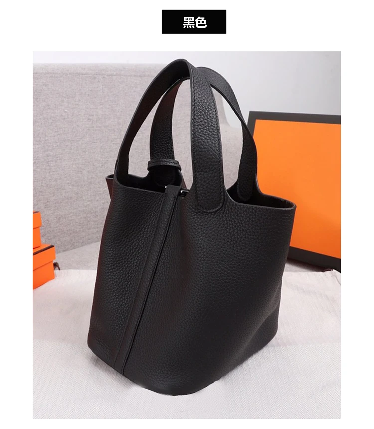 The first layer of cowhide basket handbags 2021 new fashion single product real cowhide European and American trendy bags
