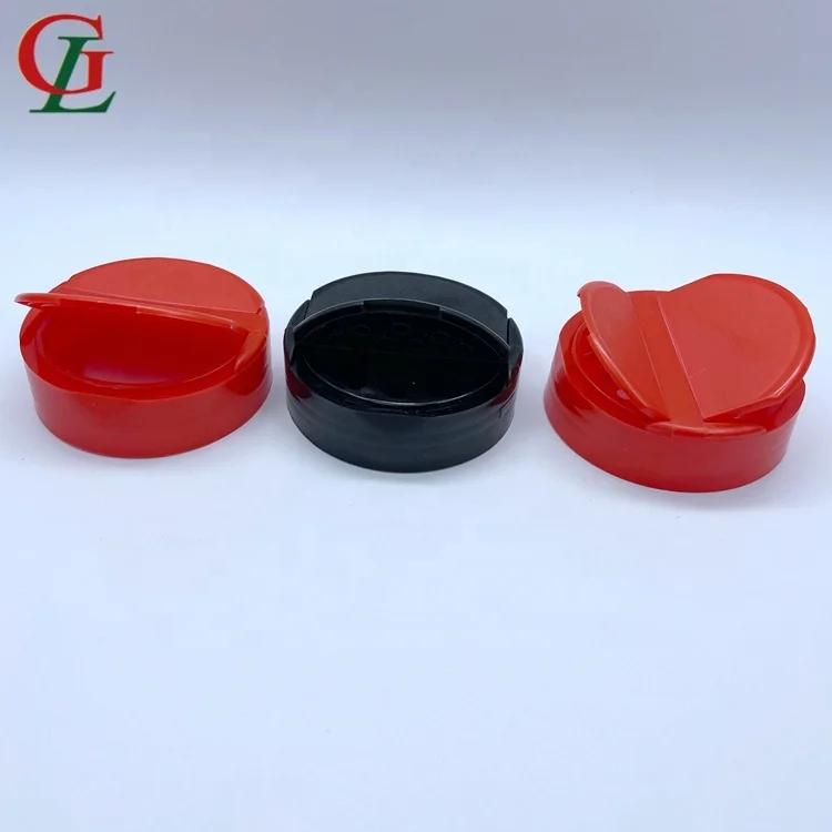 Plastic Salt Pepper Spice Shaker Jar Bottles Double Flapper Cap with Liner Hot Sale Red Black Flip Top Cap Twist Off Plastic Cap