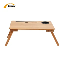 Bamboo Folding  Lap Table Laptop Desk Bed  Small Dormitory Bed Table Tray With Phone Stand Cup Holder Support