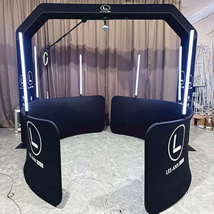 2024 New Design Overhead 360 Photo Booth With Tv Mount Rgb Led Ring Lights Top 360 Spinner Photo Booth With Remote Control