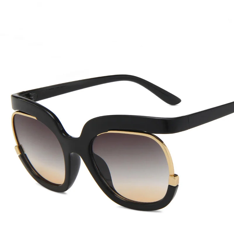 UNOC Half-frame Sun Glasses New Oval Fashion Large-Frame Cat 3 UV400 Sunglasses Personality Temple Trendy Cool Sunglasses Women