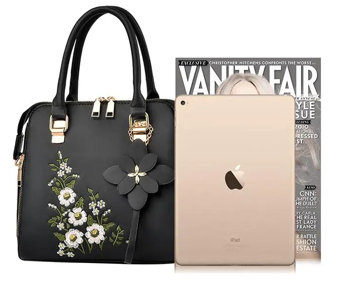 2022 big fashion shoulder ladies blue floral embroidery designs leather womens hand bags