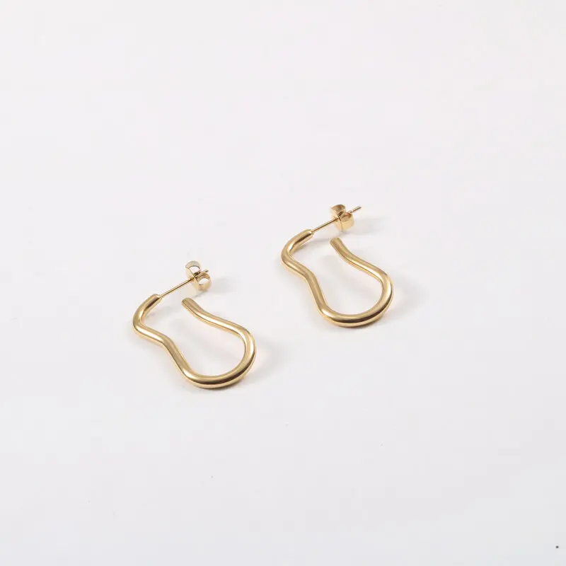 Non Tarnish Simple Vivid Linellae Oval Peanut Hoop Stainless Steel Geometric Egg Shape Earrings for Women