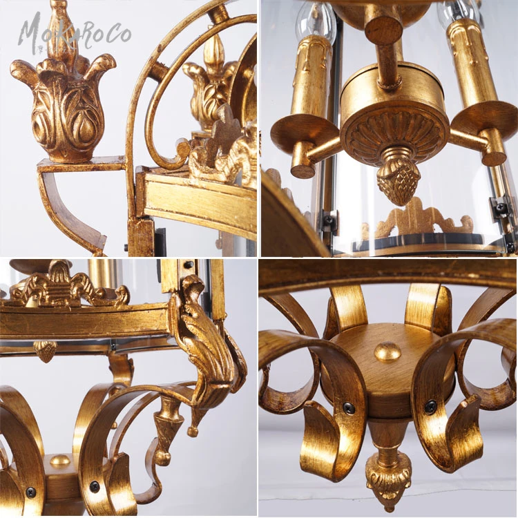 
Cage chandelier gold foil of the ancients light American retro hexagonal glass chandelier Roman gothic courtyard ceiling lamp 