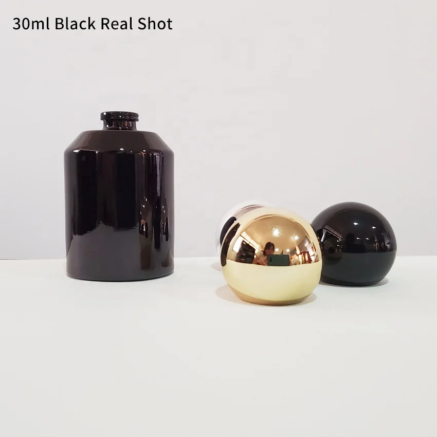 New design Black 30ml Perfume Glass Bottle with Ball-shaped Lid