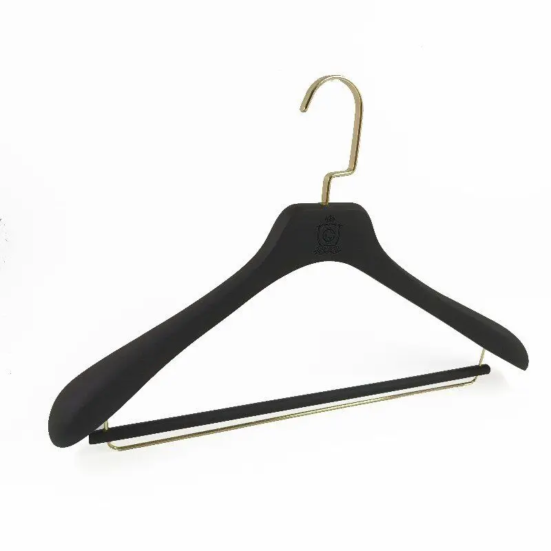luxury custom Black rubber coated wooden suit hanger with pant bars