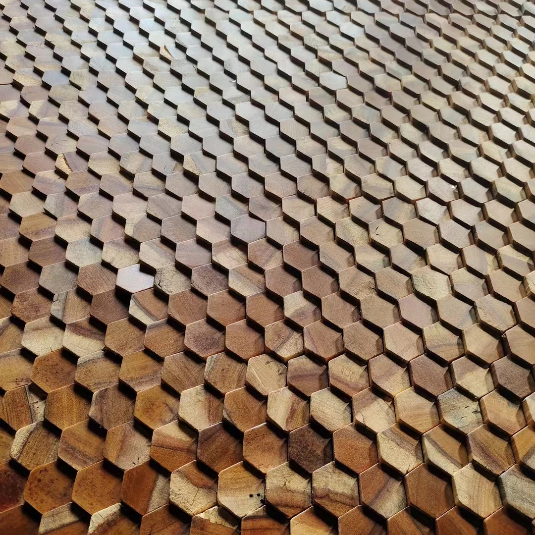 High quality geometric hexagon-shape wood panel uneven interior decor wooden 3d wall panel