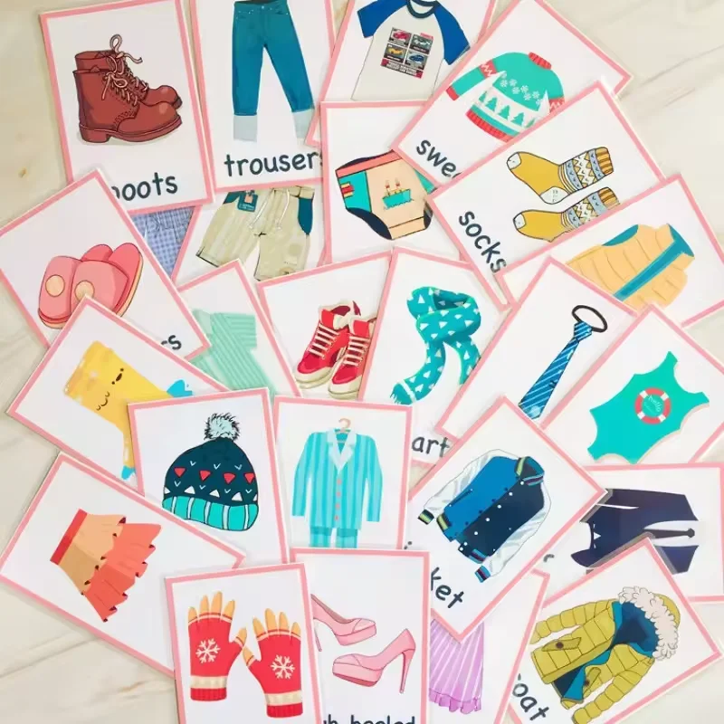 Custom Early Learning Children Fruit Alphabet Animals Colorful Cognitive Flash Cards Set For Kids Family Education