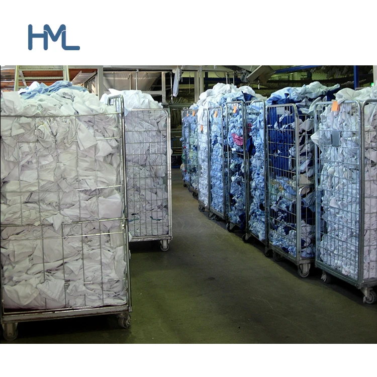 HML mild steel collapsible heavy duty folding wire mesh laundry roll cage trolley for industrial laundry