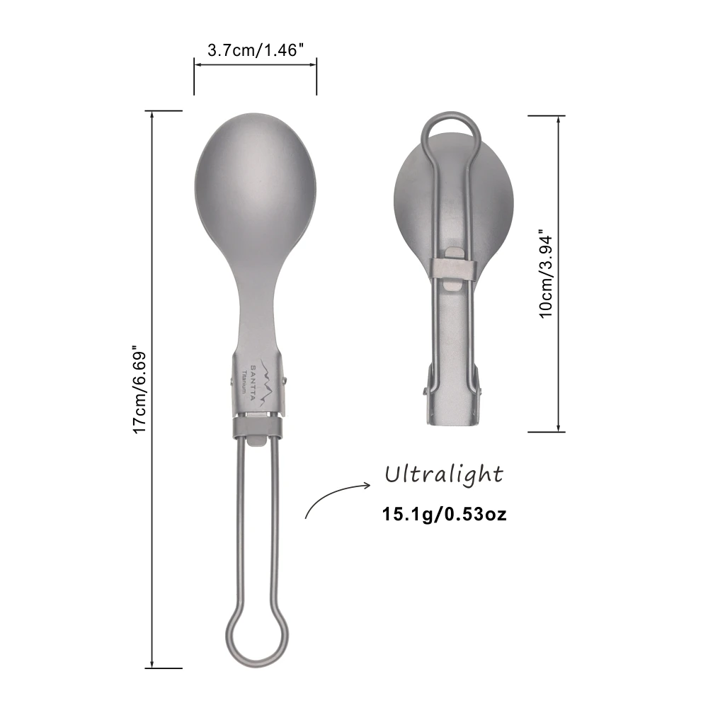 Light Weight Solid Titanium Folding Spoon for Camping, Backpacking and Hiking