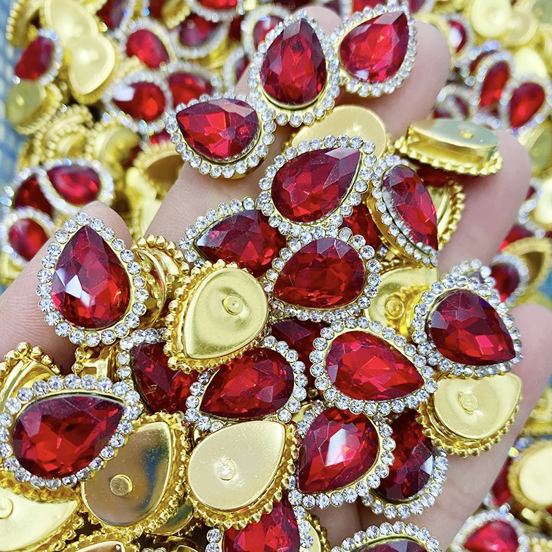 JC Crystal Wholesale Sew on Flat Back Crystal Fancy Stone Metal Claw Glass Stone Cup Garment Crystal Stones