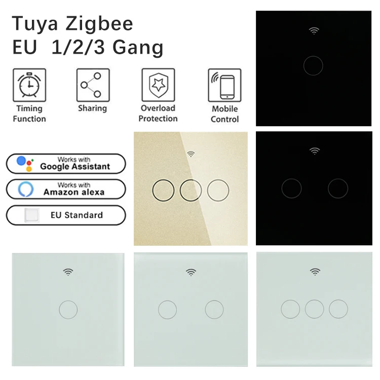 Tuya Smart Life Wireless Remote Control 1 2 3 4 Gang No Neutral Wire Zigbee Light Touch Electrical Switch