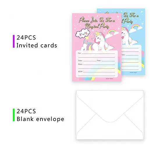 Unicorn Birthday Invitation Cards Envelopes Party Supplies Paper Wedding Card Design for Baby Shower Kids Party Event
