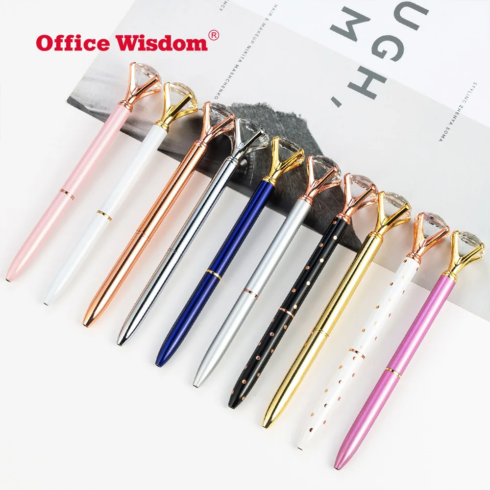 Customized Logo Crystal Crown Style Metal Ballpoint pen Ball Pen With Big Crystal Diamond