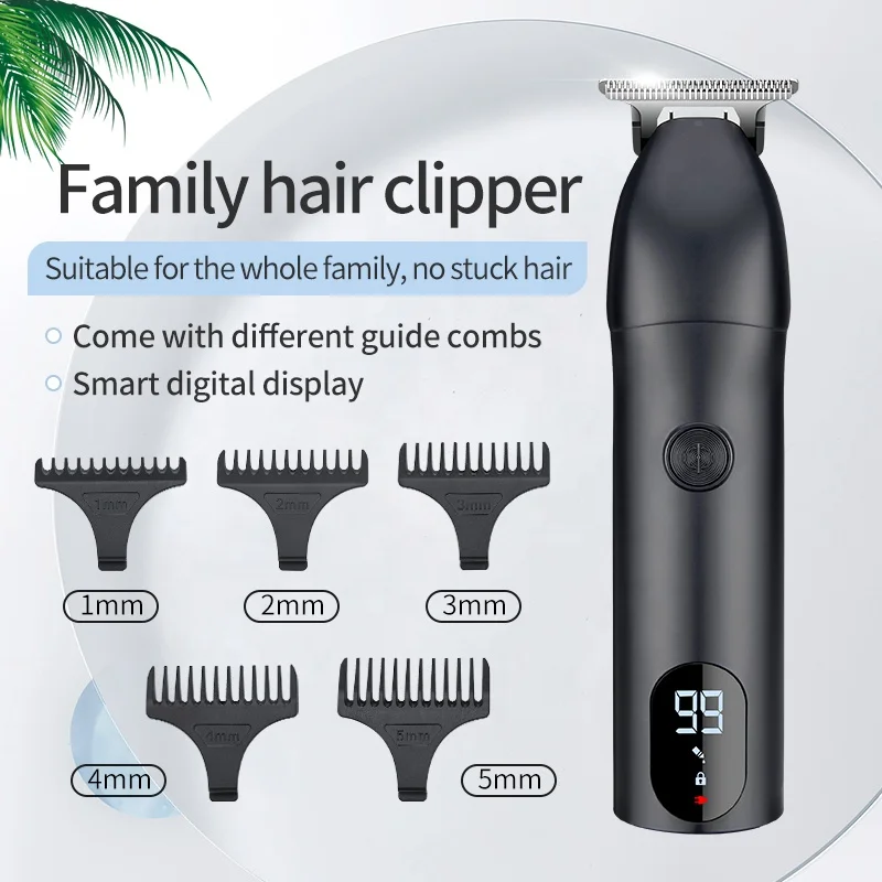 New Design Barber High Quality Metal Hair Trimmer Household LED Display Electric Hair Clipper with 5 Different Combs