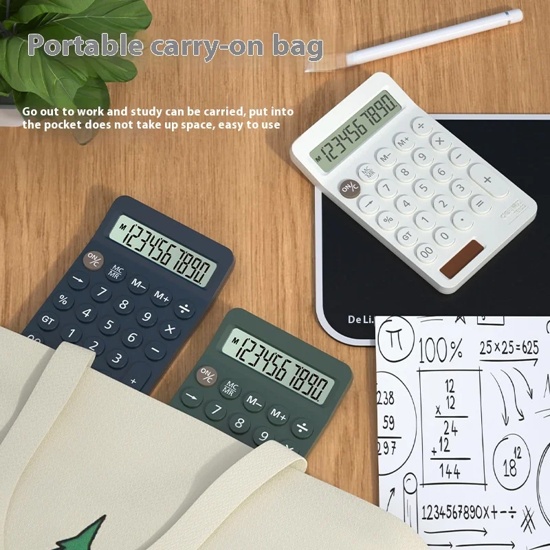 Deli TE122 Portable Business Office Calculator Dual Power Supply Small Hit Style Digital Solar Battery for School Wholesale