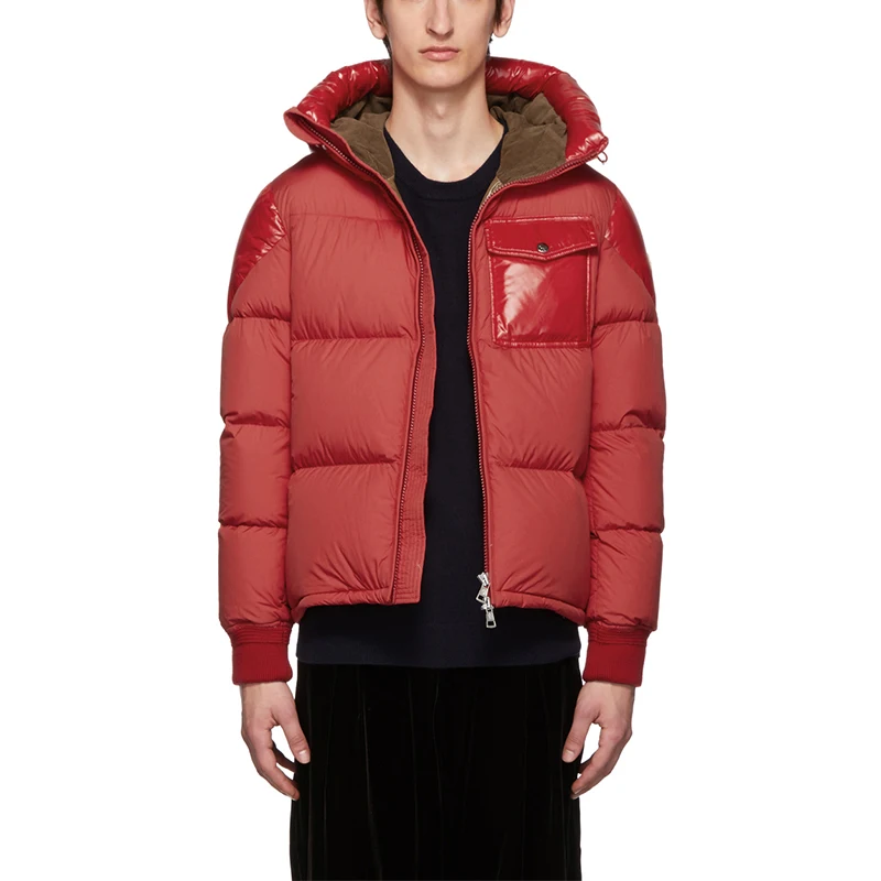 Custom Logo and Brand High Quality Hooded Puffer Quiled Cotton Side Pcokets Zipper Closure Slim Short Length Men Winter Coat