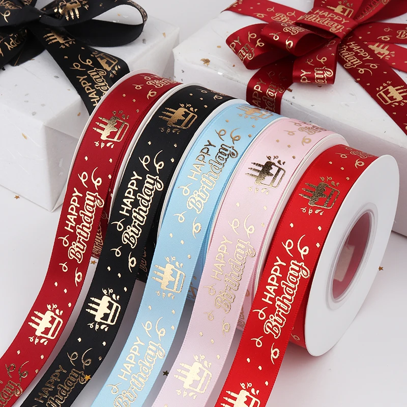 
2cm 10 colors high quality Hot sale happy birthday printed satin ribbon 