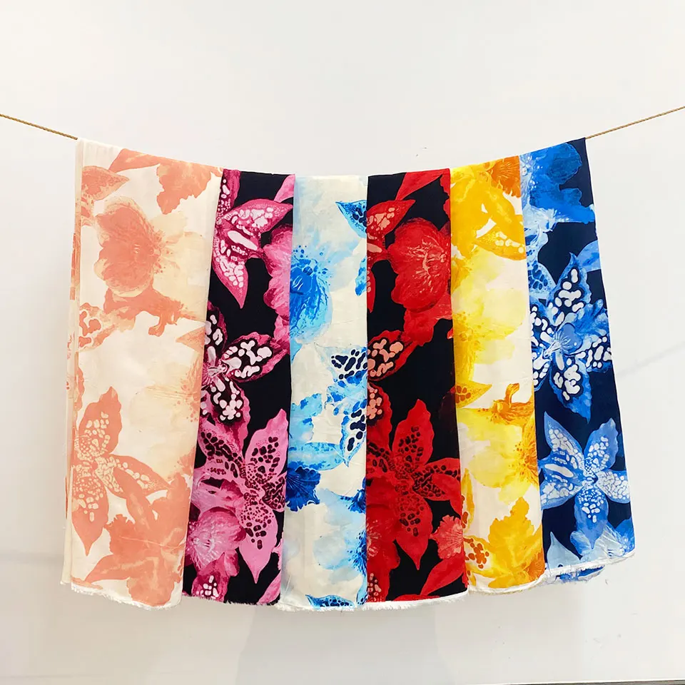 Wholesale cheap women maxi dress colorful watercolor tie dye style floral rayon 100% viscose fabric