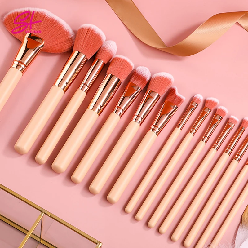 Luxury Custom Logo Pink Blending Makeup Brushes Foundation Private Labelling Label Low Moq Synthetic Women Makeup Brush Set