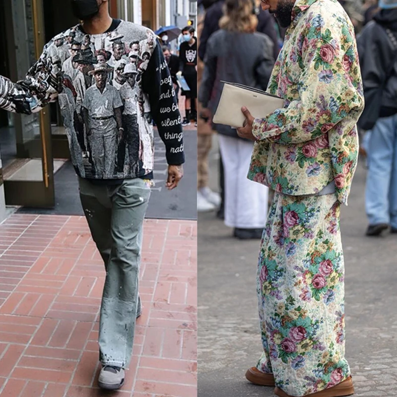 Customized New Products Yard Dyed man clothing coat streetwear Jacquard sweat Woven Tapestry jacket with zip up