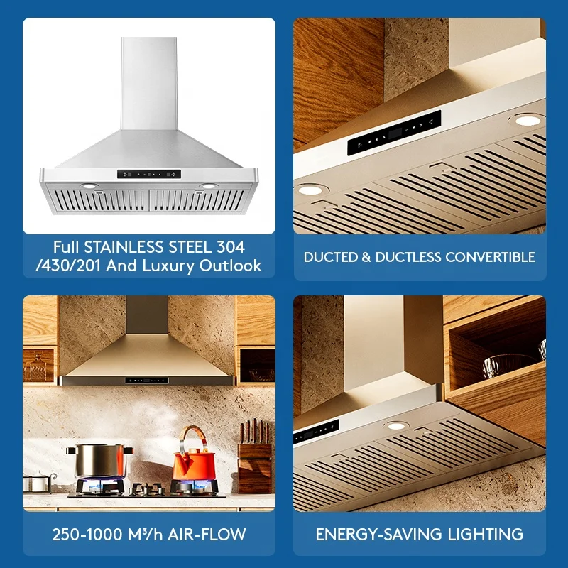 Smart Cooker Hood Kitchen 30 Inch Stainless Steel  Wall Mounted Kitchen Range Hood ventless hood system commercial kitchen