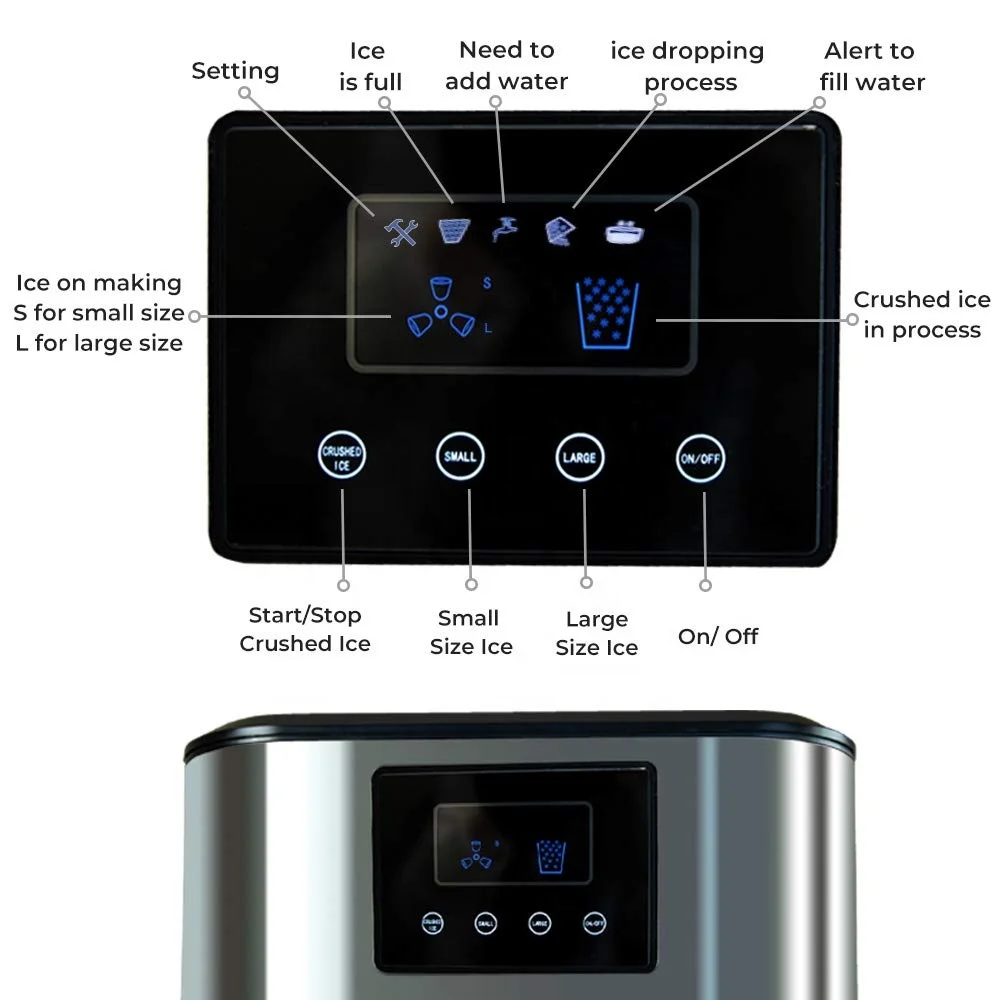 Countertop Ice Maker with cold water 2 Size Ice Cube Portable Automatic Ice Cube Making machine with crusher Direct manufacturer